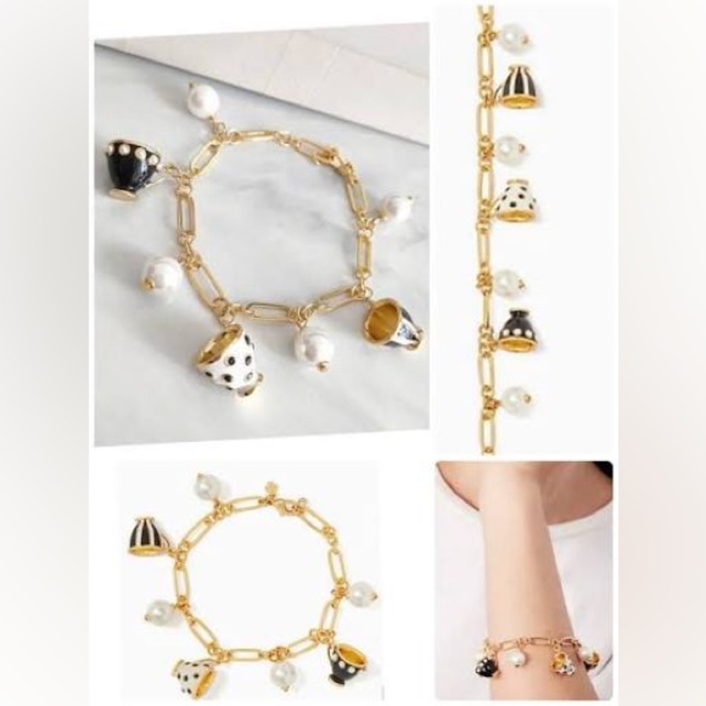 kate spade Gold-Tone Bracelet with Black Enamel Charm and Pearl Drops - Picture 2 of 10